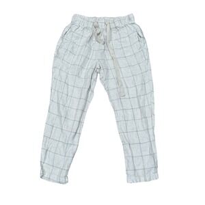 Cottonworld Pure Linen Beige Check Drawstring Pants Medium M Casual Coastal